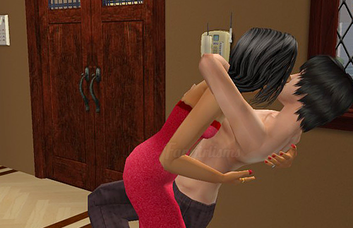 Sims 2 - Bella Goth kissing male sim
