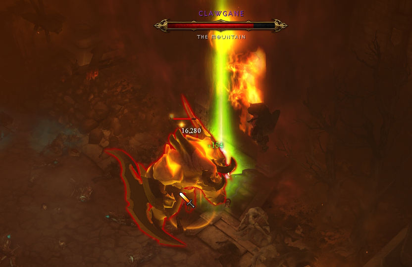 A screenshot of "Clawgane, The Mountain" a possible Game of Thrones reference in Diablo III