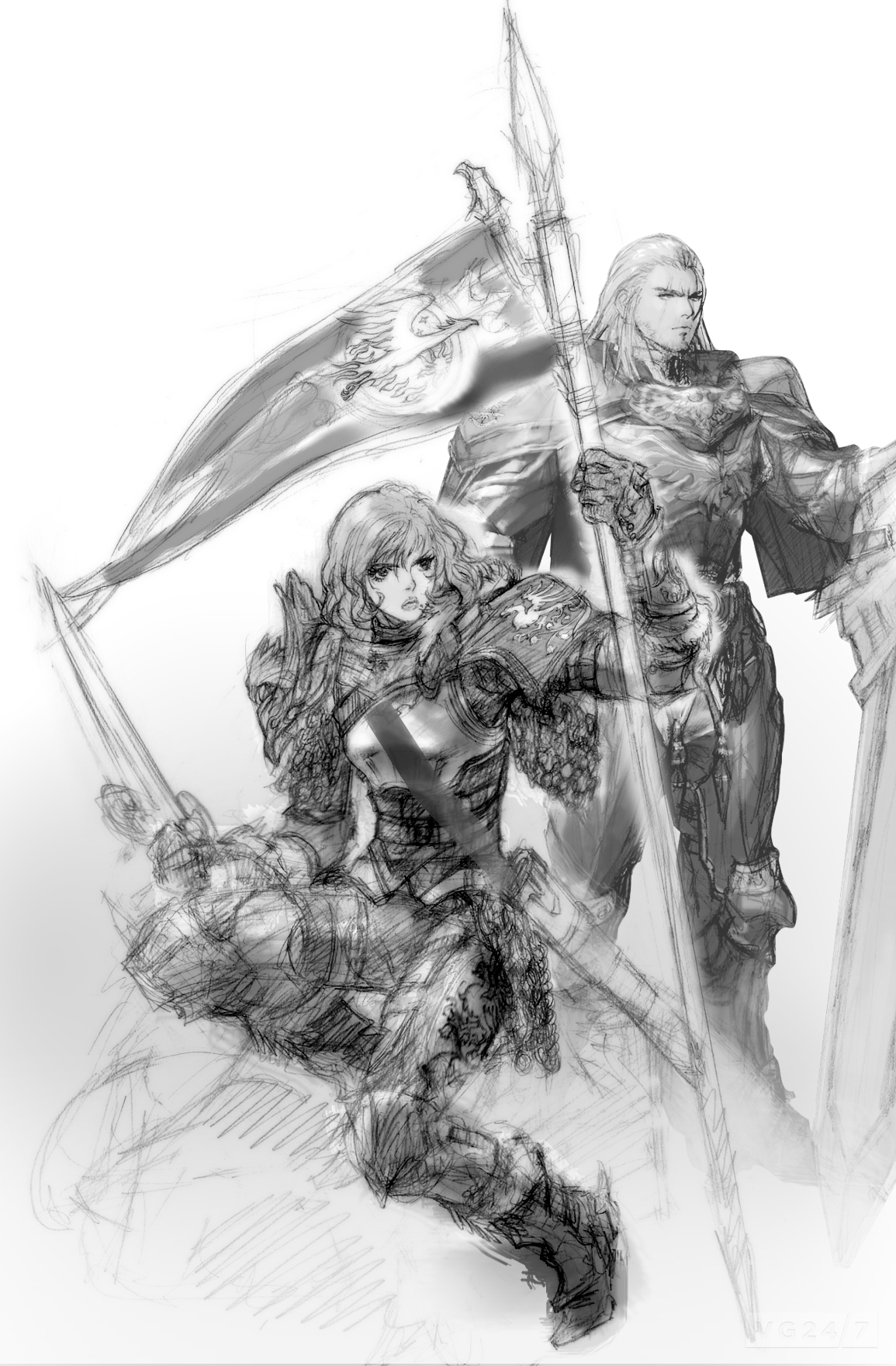 Character sketches of Hilde and Siegfried in SoulCalibur V