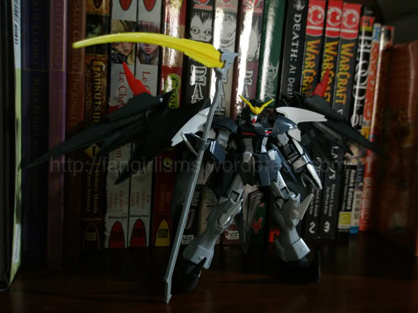 Gundam Deathscythe Hell Custom HG (1/144) assembled and posed with weapon