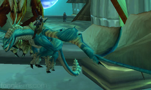 Blood Elf hunter riding a blue drake in World of Warcraft