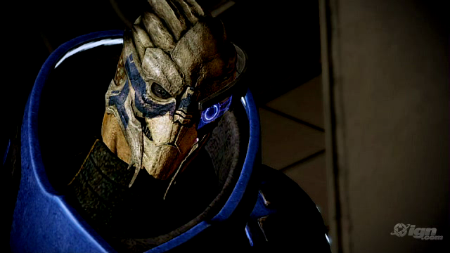A screencap of Garrus Vakarian from mass Effect 2