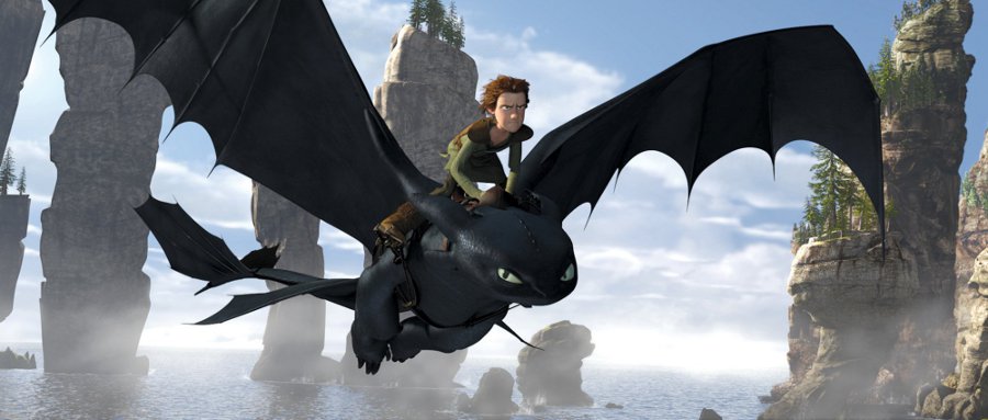 A screencap of Hiccup and Toothless from How to Train Your Dragon