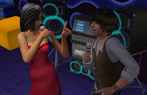 Sims 2 - Bella Goth and male sim singing karaoke