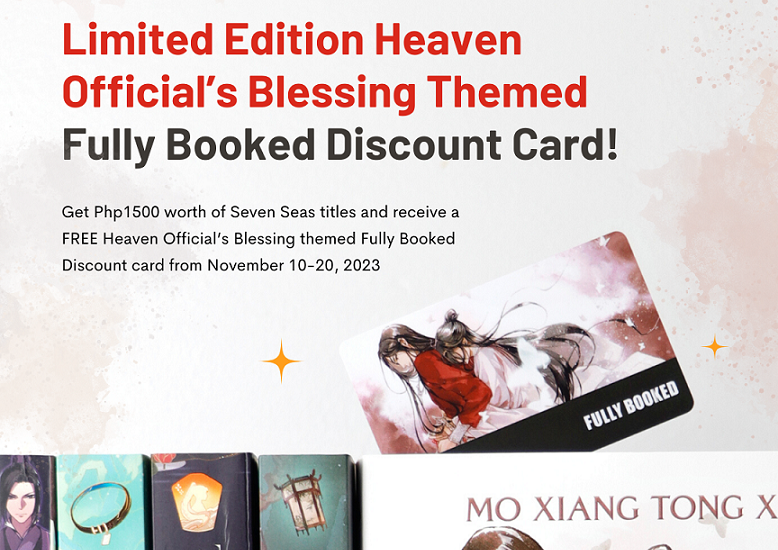 Promotional visual for Fully Booked's limited edition Heaven Official's Blessing-themed discount card